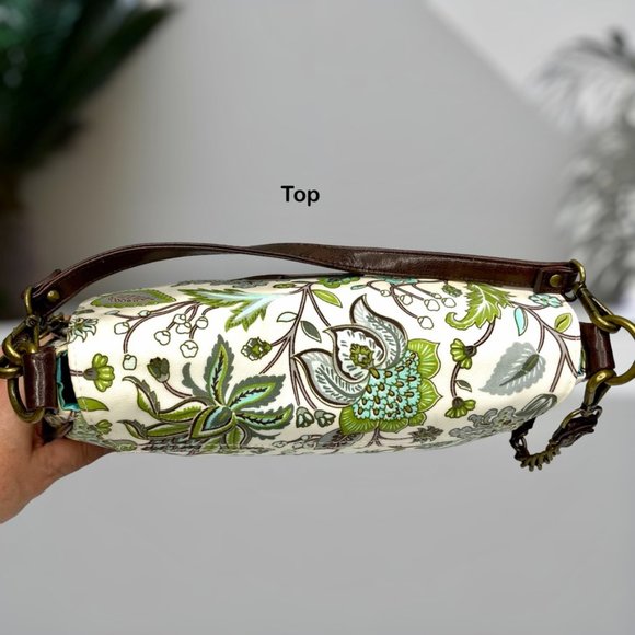 Gigi Hill Medium Green Brown White Floral 2 pocket Hand Shoulder Purse - Picture 5 of 12